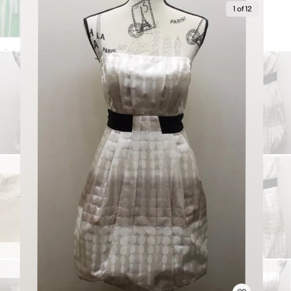 Max and Cleo Women Party Dress  8 Offwhite Beige Polka Dots Strapless Prom
